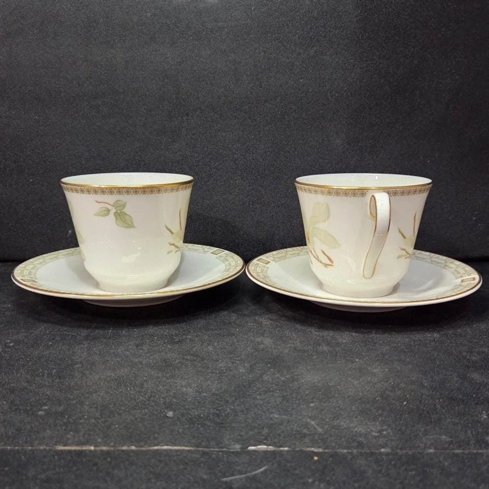 Royal Doulton White Nile Teacup & Saucers, Set of 2 Vintage Fine China Tableware